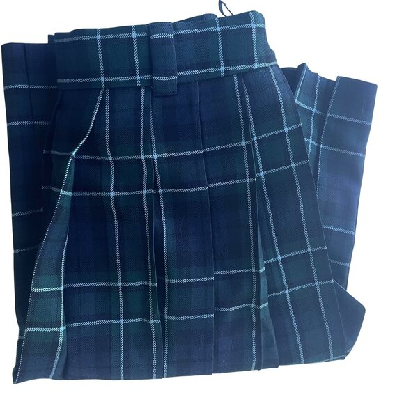 Miu Miu Green & Navy Plaid Pleated Wool Skirt Made In Italy Womens - Picture 6 of 12